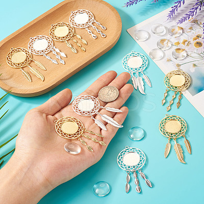 DIY Blank Dome Woven Net/Web with Feather Alloy Pendant Making Kits DIY-TA0011-22-1