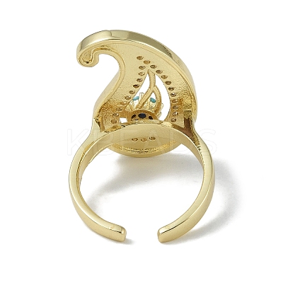 Rack Plating Brass Micro Pave Cubic Zirconia Teardrop Open Cuff Rings for Women RJEW-C088-04G-1