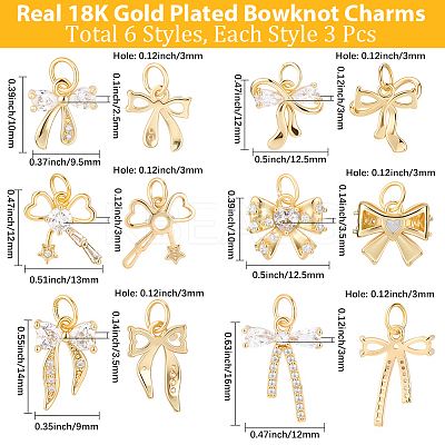 18Pcs 6 Styles Rack Plating Brass Micro Pave Clear Cubic Zirconia Pendants KK-BBC0022-51-1
