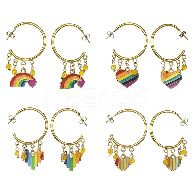 Rainbow Pride Flag Alloy Enamel Dangle Stud Earrings EJEW-JE05385-1