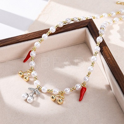 Brass Micro Pave Clear Cubic Zirconia Beaded Necklaces NJEW-Z059-06GP-1