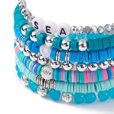 Handmade Polymer Clay Heishi Beads Stretch Bracelets Set BJEW-JB07390-1