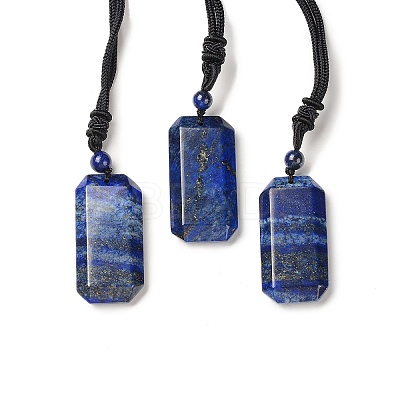 Natural Mixed Gemstone Rectangle Pendant Necklace with Nylon Cord for Women NJEW-C001-01B-1