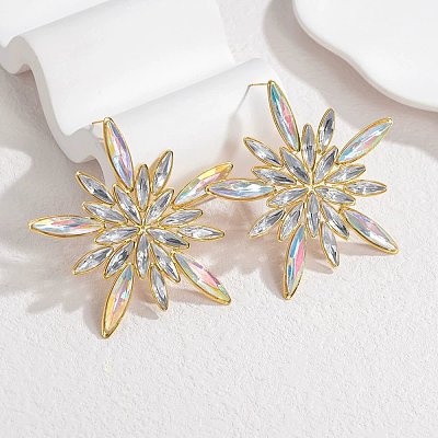 304 Stainless Steel Glass Stud Earrings for Women EJEW-M095-16G-1