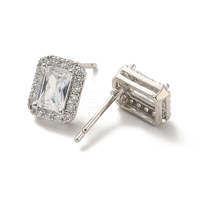 Clear Cubic Zirconia Rectangle Stud Earrings EJEW-K093-20P-1