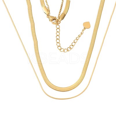 Ion Plating(IP) 304 Stainless Steel Round Snake & Herringbone Chains Double Layer Necklace for Men Women LS-NJEW-E046-03G-1