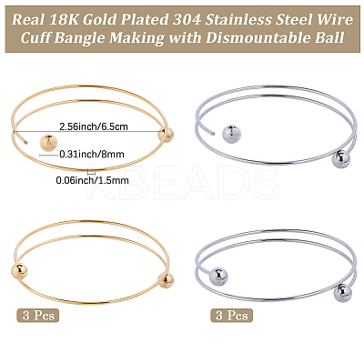 6Pcs 2 Colors Ion Plating(IP) 304 Stainless Steel Bangles Making MAK-BBC0001-22-1