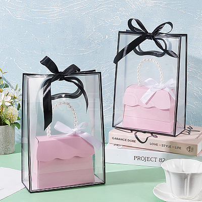 24Pcs Rectangle PVC Gift Bags with Hole Handle for Candy ABAG-BC0001-64-1