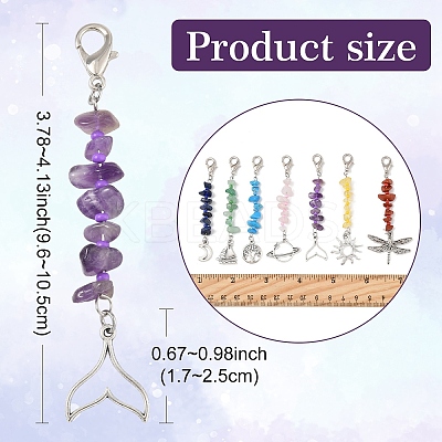7Pcs Natural Gemstone & Glass & Alloy Pendant Decorations HJEW-YW00105-1