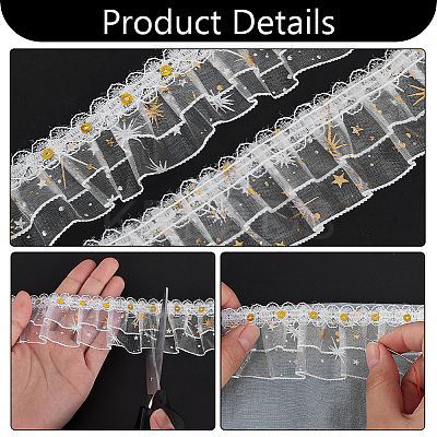 10 Yards Double Layer Polyester Pleated Lace Trim DIY-FG0006-46-1