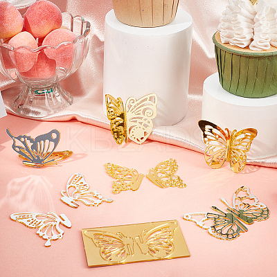 12Pcs 6 Styles Acrylic Mirror Butterfly Cupcake Toppers FIND-CN0001-44-1