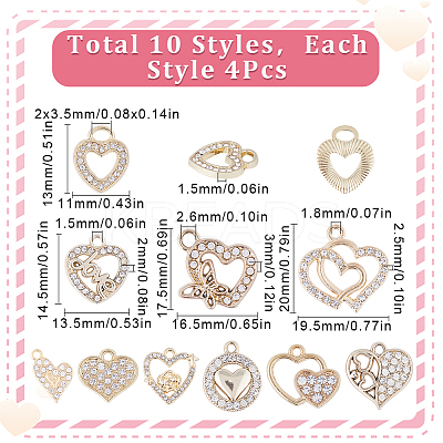 40Pcs 10 Style Alloy Crystal Rhinestone Pendants ALRI-SC0001-35G-1