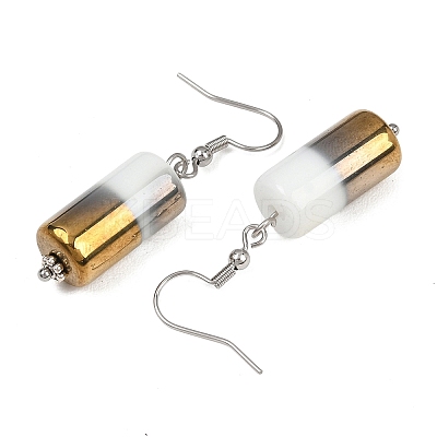 Half Electroplate Opaque Glass Column Beads Dangle Earrings EJEW-JE04588-06-1