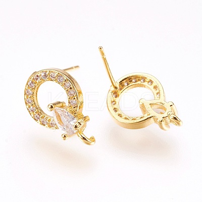 Brass Micro Pave Cubic Zirconia Stud Earring Findings KK-F753-09G-RS-1