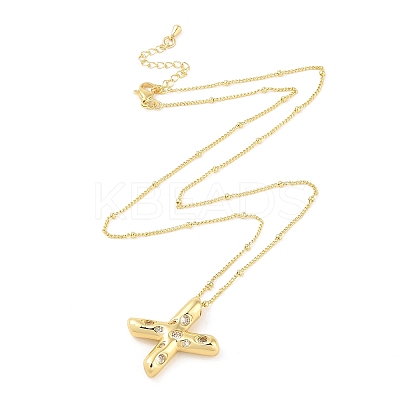 Brass Micro Pave Clear Cubic Zirconia Pendant Necklaces NJEW-Z038-01G-X-1