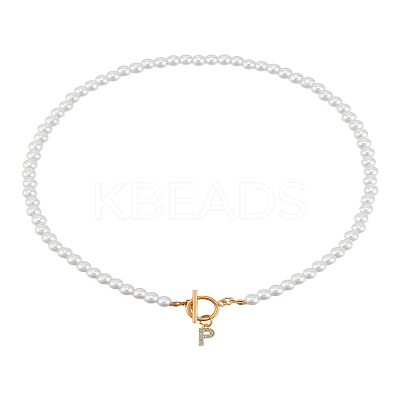 1Pc Brass Clear Cubic Zirconia Letter Pendant Necklaces NJEW-LP0001-32P-1
