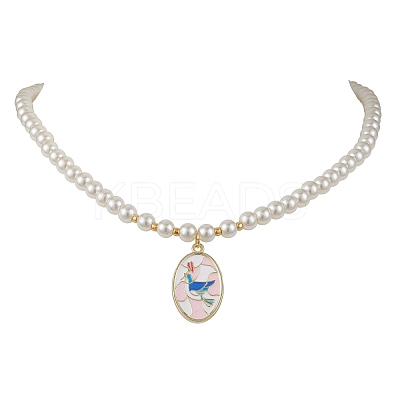 White Glass Pearl Beaded Necklaces NJEW-JN04652-05-1