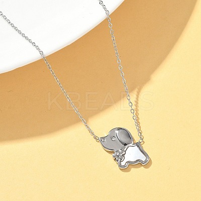 304 Stainless Steel White Enamel & Crystal Rhinestone Dog Pendant Necklaces for Women NJEW-M101-03P-1