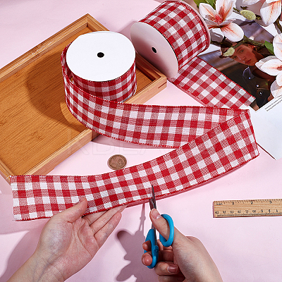 Polyester Tartan Wired Ribbon OCOR-WH0077-087B-1
