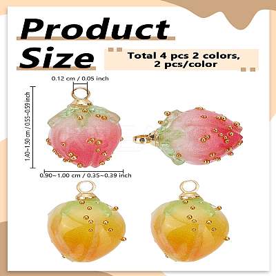 4Pcs 2 Colors Handmade Flower Epoxy Resin Pendants RESI-LP0001-27B-1