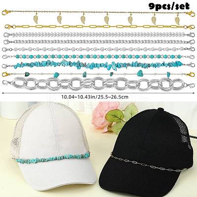 9Pcs Aluminium & 304 Stainless Steel & Synthetic Turquoise  Link Baseball Cap Chain HJEW-SW00143-1