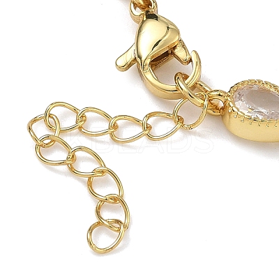 Teardrop Brass Pave Cubic Zirconia Link Chain Bracelets for Women BJEW-P385-06G-03-1