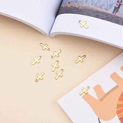 Ion Plating(IP) 304 Stainless Steel Tiny Cross Charms X-STAS-E104-34G-1