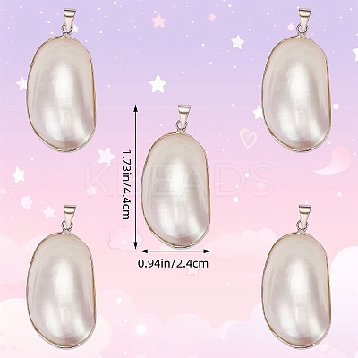 5Pcs Natural White Shell Mother of Pearl Shell Big Pendants SSHEL-SZ0001-04-1