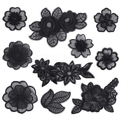 30Pcs 10 Style Flower/Leaf Organza Embroidery Sew on Appliques PATC-GF0001-28-1