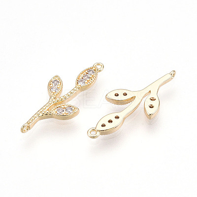 Brass Micro Pave Clear Cubic Zirconia Connector Charms KK-T074-54G-1