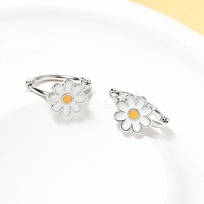 Daisy Brass Enamel Hoop Earrings for Women EJEW-G434-02P-1