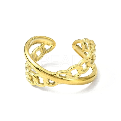 Ion Plating(IP) 304 Stainless Steel Open Cuff Ring RJEW-L109-033G-1