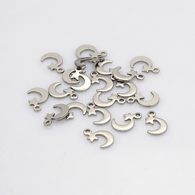 Tarnish Resistant 304 Stainless Steel Moon and Star Charms STAS-N025-08-1