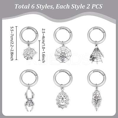 12Pcs 6 Styles Tibetan Style Alloy Spider Web & Spider Shoe Charms HJEW-PH02287-1