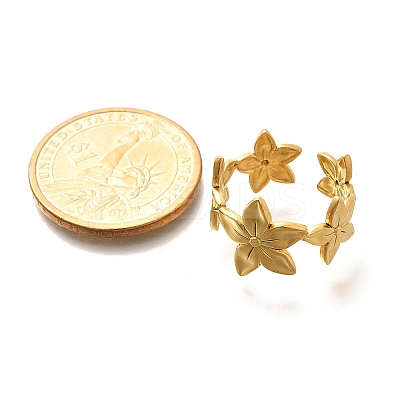 Flower 201 Stainless Steel Open Cuff Ring for Women RJEW-A053-02F-G-1