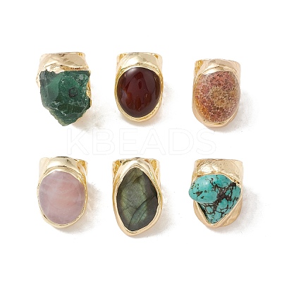 Gemstone Irregular Oval Open Cuff Ring RJEW-I082-11G-1