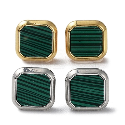 6 Pair 2 Color Square Synthetic Malachite Stud Earrings EJEW-A024-02-1