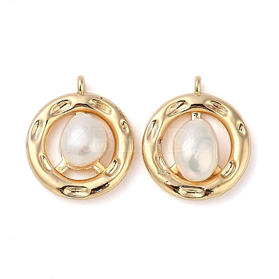 Brass Pave Natural Freshwater Pearl Pendants KK-U045-17G-1