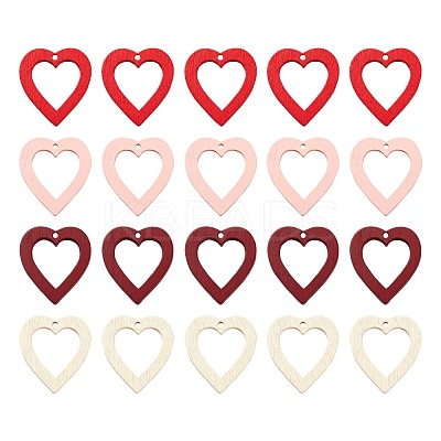 80Pcs 4 Colors Painted Poplar Wood Pendants WOOD-LS0001-12-1