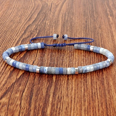 Natural Blue Aventurine(Dyed & Heated) Heishi Beads Adjustable Braided Bracelets for Men Women BX7041-26-1