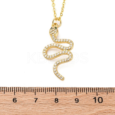 Brass Micro Pave Clear Cubic Zirconia Snake Pendant Necklaces LS-NJEW-S438-02F-G-1