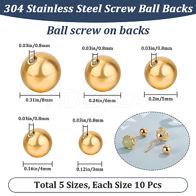 50Pcs 5 Styles 304 Stainless Steel Ear Nuts STAS-BBC0005-46G-1