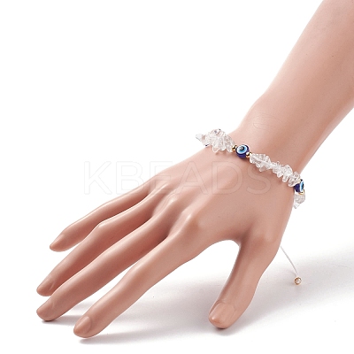 Natural Quartz Crystal Chips & Resin Evil Eye Braided Bead Bracelet BJEW-JB08495-06-1