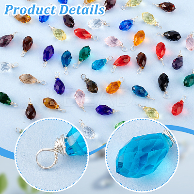 120Pcs 20 Colors Glass Pendant PALLOY-PH01677-1