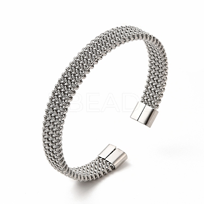 Non-Tarnish 304 Stainless Steel Mesh Chains Shape Open Cuff Bangle for Women LS-BJEW-C033-02P-1