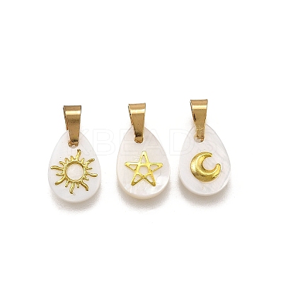 3Pcs 3 Styles Natural Freshwater Shell Geometric Charms PALLOY-JF03514-03-1