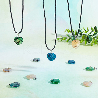 12Pcs 3 Colors Natural Dragon Veins Agate Pendants G-DC0001-03-1