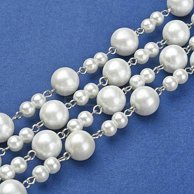 Handmade Round Glass Pearl Beads Chains for Necklaces Bracelets Making AJEW-JB00055-01-1