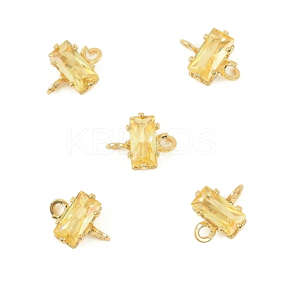 Brass Pave Cubic Zirconia Rectangle Connector Charms KK-P347-06G-1