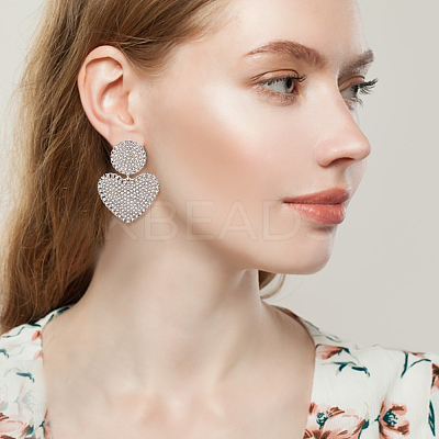 2 Pairs 2 Colors Crystal Rhinestone Heart Dangle Stud Earrings with 925 Sterling Silver Pin EJEW-AN0001-25-1